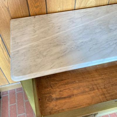 LOT 64: Vintage Painted Green Cabinet with Marble Top