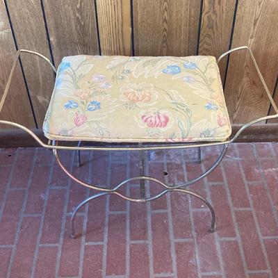 LOT 66: Brass Vanity Seat, with Brass Magazine Holder, Wall Art and Picture Frames