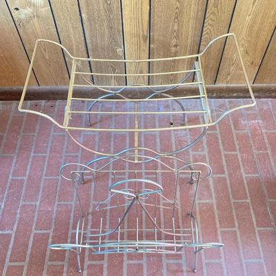 LOT 66: Brass Vanity Seat, with Brass Magazine Holder, Wall Art and Picture Frames