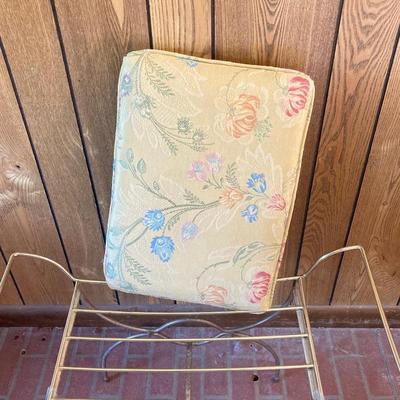 LOT 66: Brass Vanity Seat, with Brass Magazine Holder, Wall Art and Picture Frames