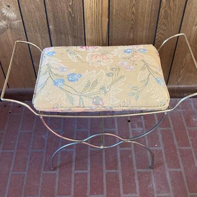 LOT 66: Brass Vanity Seat, with Brass Magazine Holder, Wall Art and Picture Frames