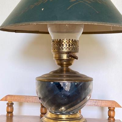 LOT 69: Adorable Wooden Side / Book Table with Vintage Lantern Style Lamp and Collection of American History / War Books