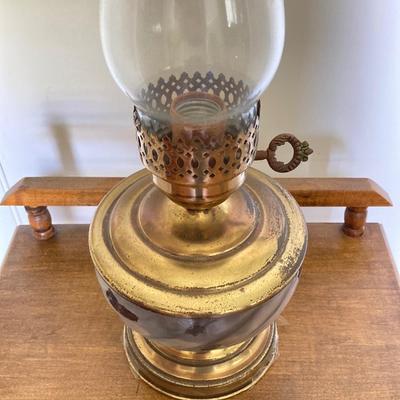 LOT 69: Adorable Wooden Side / Book Table with Vintage Lantern Style Lamp and Collection of American History / War Books