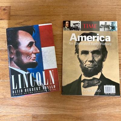 LOT 69: Adorable Wooden Side / Book Table with Vintage Lantern Style Lamp and Collection of American History / War Books