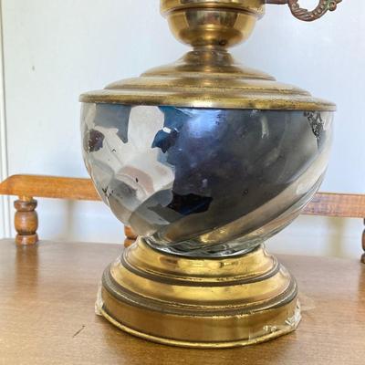 LOT 69: Adorable Wooden Side / Book Table with Vintage Lantern Style Lamp and Collection of American History / War Books