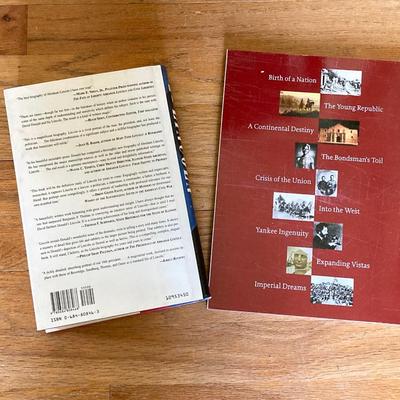 LOT 69: Adorable Wooden Side / Book Table with Vintage Lantern Style Lamp and Collection of American History / War Books