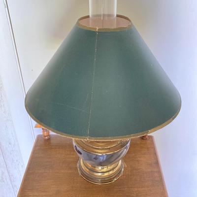 LOT 69: Adorable Wooden Side / Book Table with Vintage Lantern Style Lamp and Collection of American History / War Books