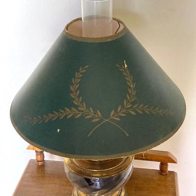 LOT 69: Adorable Wooden Side / Book Table with Vintage Lantern Style Lamp and Collection of American History / War Books