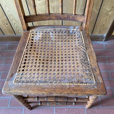 LOT 71: Four Handcrafted Vintage Caned Seat Wooden Chairs
