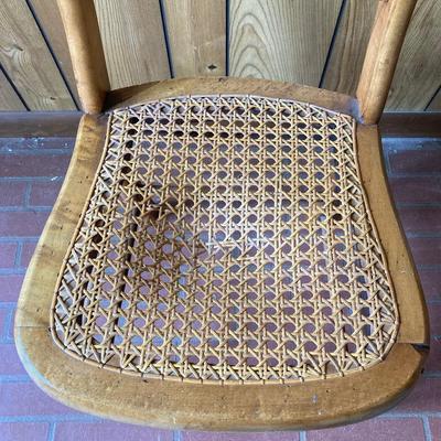 LOT 71: Four Handcrafted Vintage Caned Seat Wooden Chairs