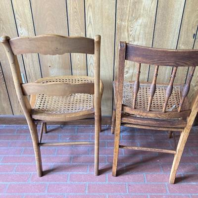 LOT 71: Four Handcrafted Vintage Caned Seat Wooden Chairs