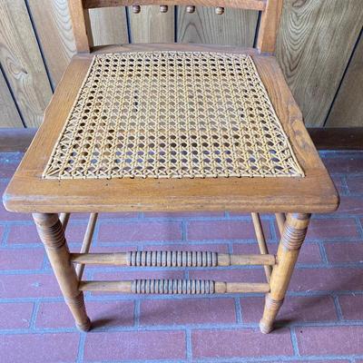 LOT 71: Four Handcrafted Vintage Caned Seat Wooden Chairs