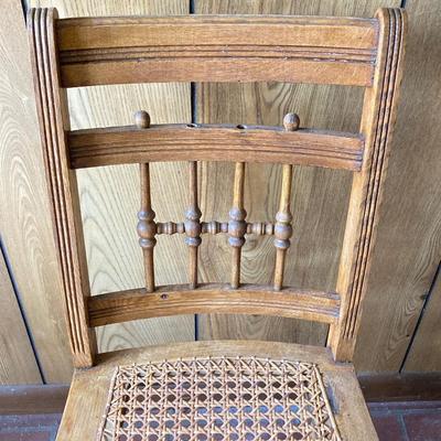 LOT 71: Four Handcrafted Vintage Caned Seat Wooden Chairs