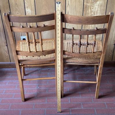 LOT 71: Four Handcrafted Vintage Caned Seat Wooden Chairs