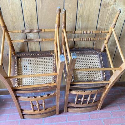 LOT 71: Four Handcrafted Vintage Caned Seat Wooden Chairs