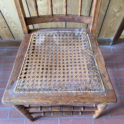 LOT 71: Four Handcrafted Vintage Caned Seat Wooden Chairs