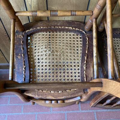 LOT 71: Four Handcrafted Vintage Caned Seat Wooden Chairs