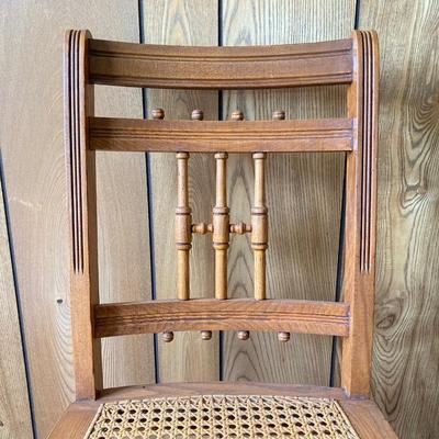 LOT 71: Four Handcrafted Vintage Caned Seat Wooden Chairs
