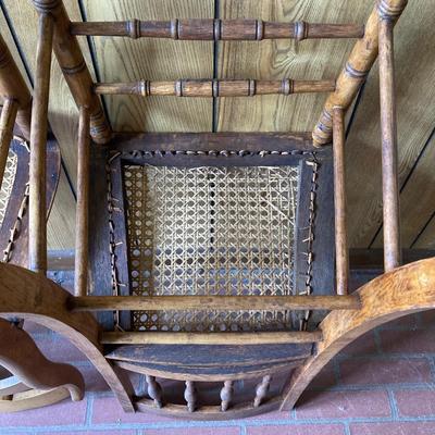 LOT 71: Four Handcrafted Vintage Caned Seat Wooden Chairs