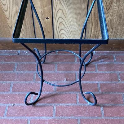 LOT 74: Wooden Box Style Side Table with Throw Rugs, Picture Frames and More