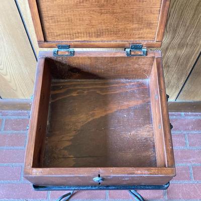 LOT 74: Wooden Box Style Side Table with Throw Rugs, Picture Frames and More