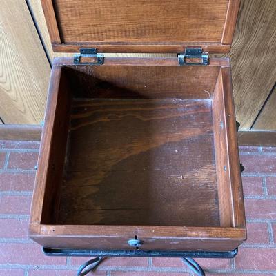 LOT 74: Wooden Box Style Side Table with Throw Rugs, Picture Frames and More
