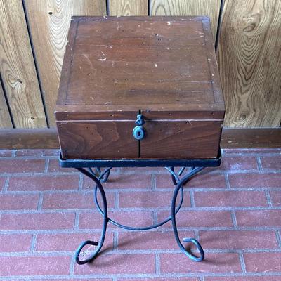 LOT 74: Wooden Box Style Side Table with Throw Rugs, Picture Frames and More