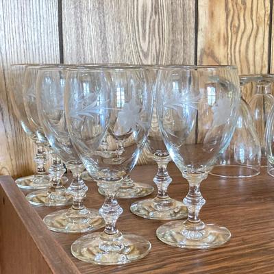 LOT 75: Cabinet / Bar with Contents and Large Collection of Glasses, Decanters, Pitchers and More