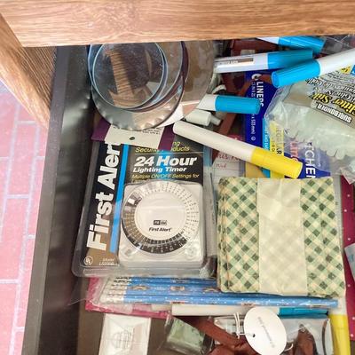 LOT 75: Cabinet / Bar with Contents and Large Collection of Glasses, Decanters, Pitchers and More