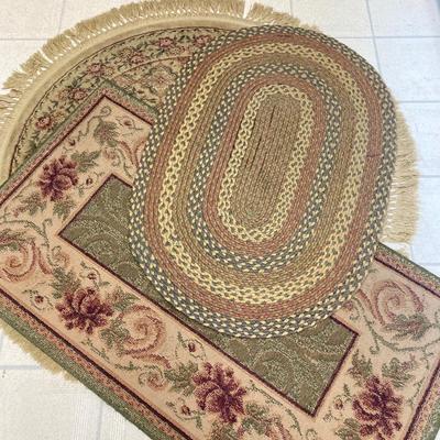 LOT 76: Three Throw Rugs - Braided, Round and Rectangular Styles