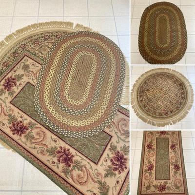 LOT 76: Three Throw Rugs - Braided, Round and Rectangular Styles
