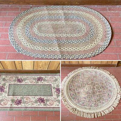 LOT 76: Three Throw Rugs - Braided, Round and Rectangular Styles