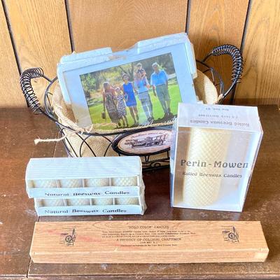 LOT 79: Collection of Home Decor - Candles, Wall Art, Mary Kay Tote, Faux Garden, Table Top Shelf and More