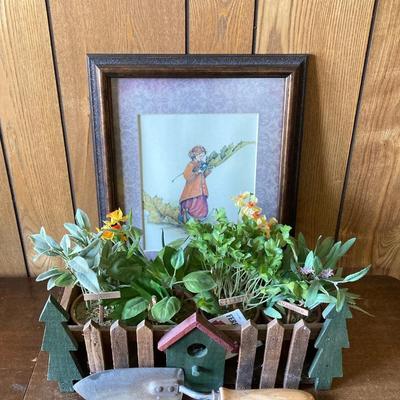 LOT 79: Collection of Home Decor - Candles, Wall Art, Mary Kay Tote, Faux Garden, Table Top Shelf and More