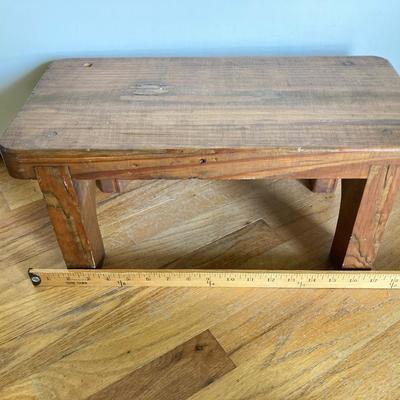 LOT 80: Vintage Wooden Decor Collection - Step Stool, Carved Mirrors, The Season of Blossoms Mirror and Shoe Shine Bucket