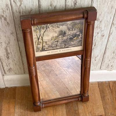 LOT 80: Vintage Wooden Decor Collection - Step Stool, Carved Mirrors, The Season of Blossoms Mirror and Shoe Shine Bucket