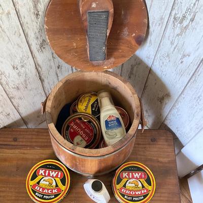 LOT 80: Vintage Wooden Decor Collection - Step Stool, Carved Mirrors, The Season of Blossoms Mirror and Shoe Shine Bucket