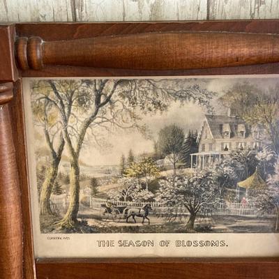 LOT 80: Vintage Wooden Decor Collection - Step Stool, Carved Mirrors, The Season of Blossoms Mirror and Shoe Shine Bucket