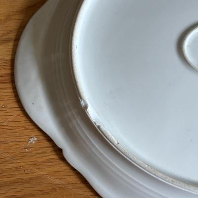 LOT 85: Primitive Plate Holder Royal Daulton, Limoges & Canonsburg China Plates