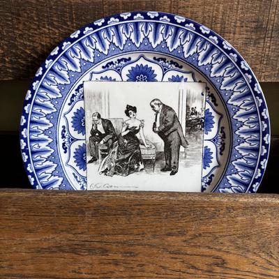 LOT 85: Primitive Plate Holder Royal Daulton, Limoges & Canonsburg China Plates