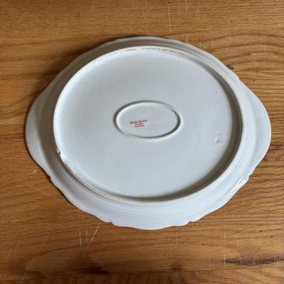 LOT 85: Primitive Plate Holder Royal Daulton, Limoges & Canonsburg China Plates