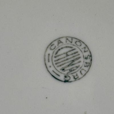 LOT 85: Primitive Plate Holder Royal Daulton, Limoges & Canonsburg China Plates