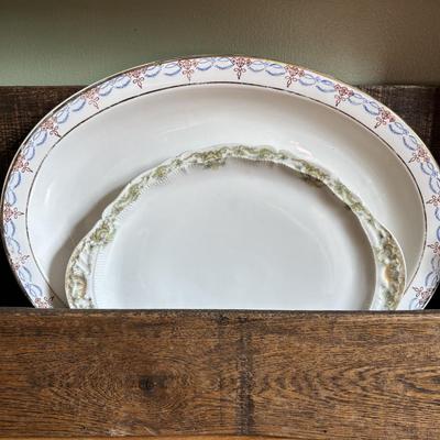 LOT 85: Primitive Plate Holder Royal Daulton, Limoges & Canonsburg China Plates