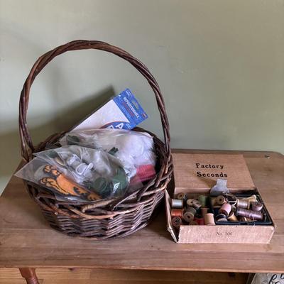 LOT 89: Craft & Sewing Lot: Yarn Lace, Fabric, Thread, Project Book etc.