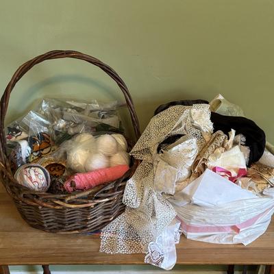 LOT 89: Craft & Sewing Lot: Yarn Lace, Fabric, Thread, Project Book etc.