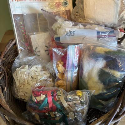 LOT 89: Craft & Sewing Lot: Yarn Lace, Fabric, Thread, Project Book etc.