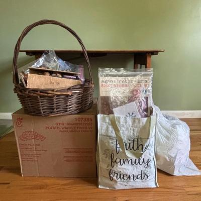 LOT 89: Craft & Sewing Lot: Yarn Lace, Fabric, Thread, Project Book etc.