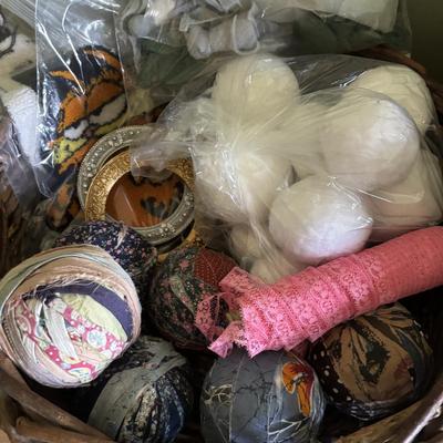 LOT 89: Craft & Sewing Lot: Yarn Lace, Fabric, Thread, Project Book etc.