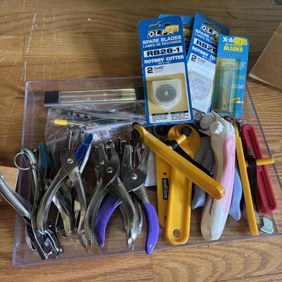 LOT 90: Crafting Lot: Books, Sewing Kits, Punches, Rotary Cutters and More