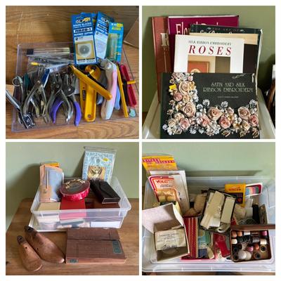LOT 90: Crafting Lot: Books, Sewing Kits, Punches, Rotary Cutters and More